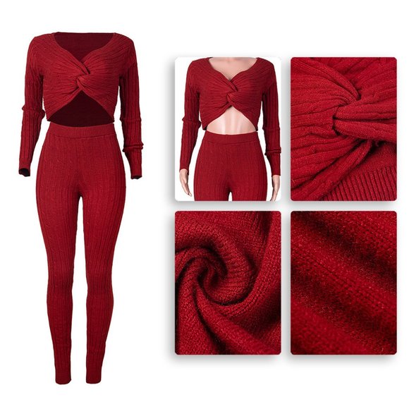 Sexy Solid Color Sweater Two Piece Set - Picture 3 of 4